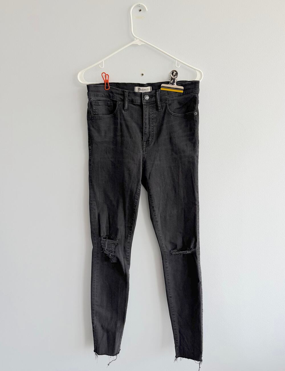 Madewell 9" High-Rise Skinny Jeans Tall 29T Black Distressed Knee Rips